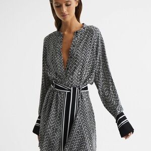 Reiss Navy Laria Stripe Cuff Printed Mini Dress